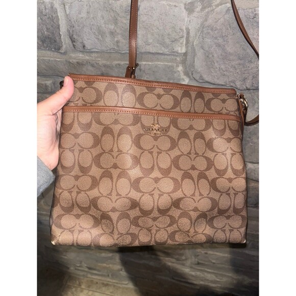 Coach F58297 Signature Zip File Crossbody Bag Purse Brown - Picture 12 of 12